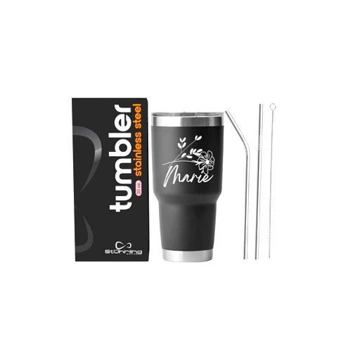 Stuhrling Bottle Personalized Tumbler Coffee Mug – Vacuum Insulated Tumbler with Straw and Cleaning Brush - Present Idea for Dad, Mom, from Son, Daughter - 30oz (black)