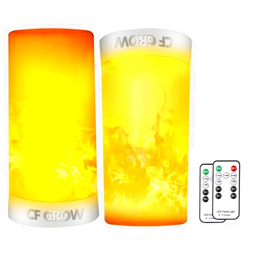 CFGROW LED Flame Effect Light, Fireplace Light with Remote & Timer, USB Rechargeable Battery Operated Flame Lamp, Waterproof Dimmable 4 Modes Flameless Candle Light for Room Party Bar Decor 2 PCS