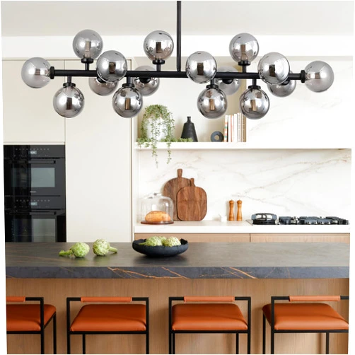 SUSVQLXG Modern Sputnik Earth Glass Chandelier, 39-inch mid-Century Style Black Fixture, semi-recessed Ceiling Light, Suitable for Living Rooms, Dining Rooms, and Kitchen Islands(16T-Black)