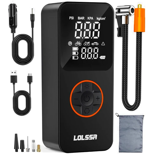 LOLSSA Tire Inflator Portable Air Compressor-Air Pump 20000mAh & 150PSI Cordless Electric for Car, Motorcycle, Bike, Ball, with Tire Gauge Pressure, Dual-Use Type (Black)