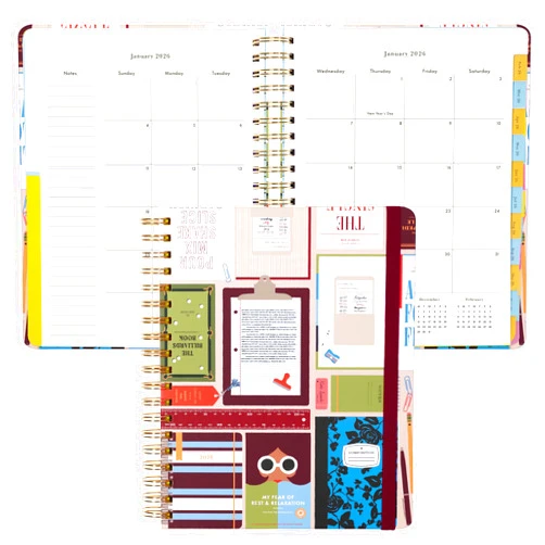 kate spade new york Daily Planner 2026 Mega Agenda January - December 2026, Hardcover Weekly and Monthly Spiral Planner with Stickers (Book Club)