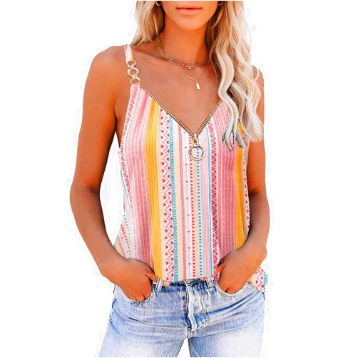 ETCYY Women's Sexy Sleeveless Tank Tops Summer Tops V Neck Zipper Basic Cami Tee Shirts Blouses