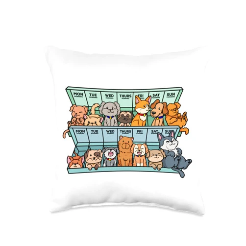 Medication pill box with adorable companion dogs daily pill organizer with cute animals dog pals Throw Pillow
