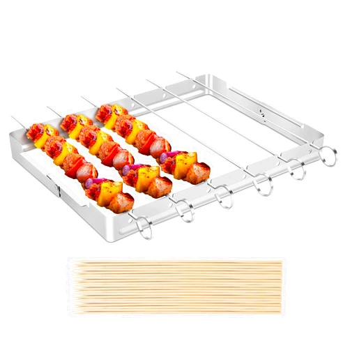 Unicook Stainless Steel BBQ Shish Kabob Set, Foldable Shish Kabob Holder with 6pcs 13