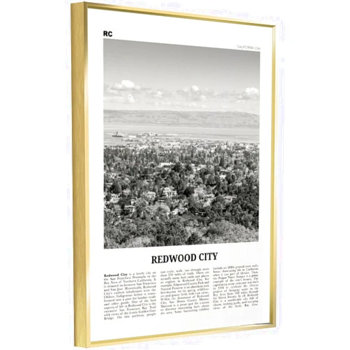 NZIQB Redwood City Print Black And White Wall Art Poster Photo D Cor California USA Canvas Poster Bedroom Decor Landscape Office Room Decor Gift Frame Metal Gold 16x24in