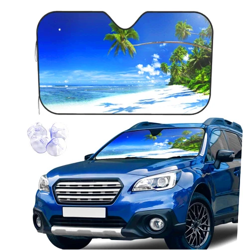 BLDKORUER Tropical Beach Windshield Sun Shade for Car Travel Holiday Vacation Leisure Palm Tree Windshield Front Window Sun Visor Shades Blocks UV Rays Sun Protection for Auto Accessories