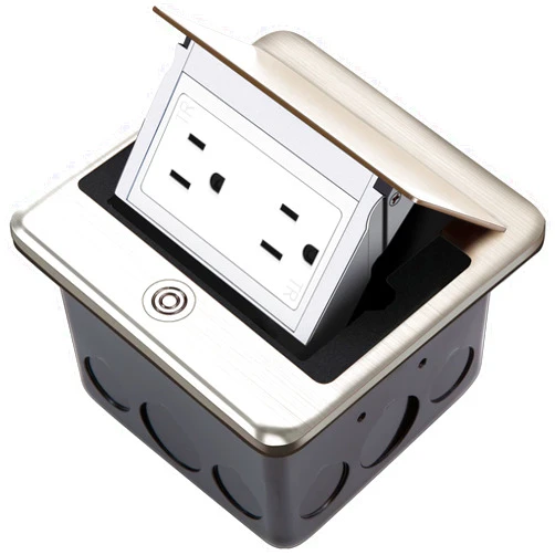 Vagueior Recessed Floor Electrical Outlet Kit,Waterproof Electrical Outlet Covcer Box,Hidden 20A Tamper-Resistant Receptacle Outlet with Slow Elastic Damping ，ETL Certified,Stainless Steel Color