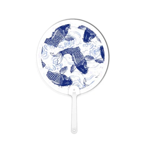 DIYthinker Carp Wave Blue Pattern Japan Plastic Round Handheld Fan Decorations Craft
