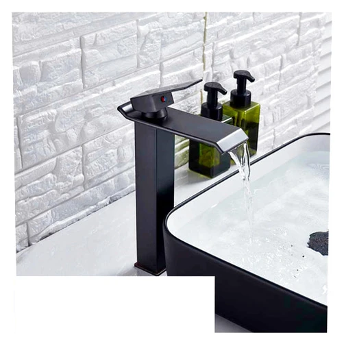 JVOZBZMWZ Square Chrome and Black Waterfall Basin Sink Faucet Bathroom Mixer Tap Wide Spout Vessel Sink Fauet Hot Cold Water Tap(Matte Black C)