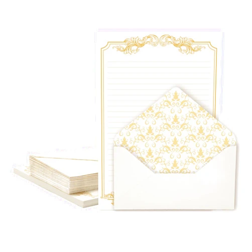 XXINMOH 90 Pieces Stationery Set with Envelopes (60 Vintage-Style Paper Sheets + 30 Envelopes), Gold Border Letter Writing Paper and Envelopes for Love Letter, Party Invitations