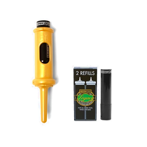 Cork Pops Original Wine Bottle Opener, With 3 13238 Refill Cartridges, Premium Gold