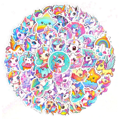 Ychsring Rainbow Unicorn Stickers - 50 Pcs Waterproof Vinyl Stickers for Water Bottle, Scrapbook, Laptop, Journal - Cute Kawaii Animal Stickers for Girls, Kids & Adults