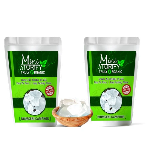 Mini Storify Truly Organic Organic Bhimseni Original - Pack of 2-100g Each - Pure, Natural & Premium Bhimseni Kapoor/Kappuram/Kapur Dani for Home Puja, Aarti & Hawan