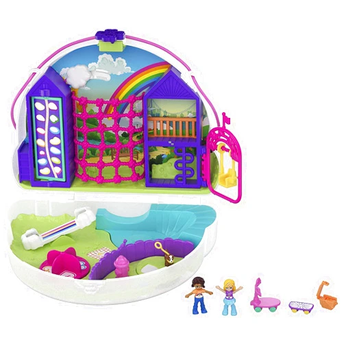 Polly Pocket Rainbow Dream Wearable Purse Compact with 8 Fun Features, Micro Polly and Shani Dolls, 2 Accessories and Sticker Sheet; for Ages 4 and Up
