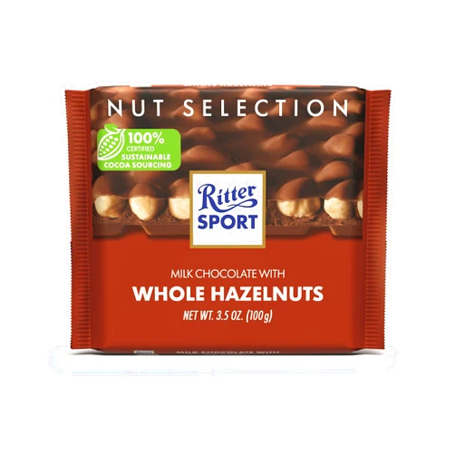 Ritter Sport Chocolate Bars with Nuts (Milk Chocolate with Hazelnuts, 3.5 Ounce (Pack of 10)