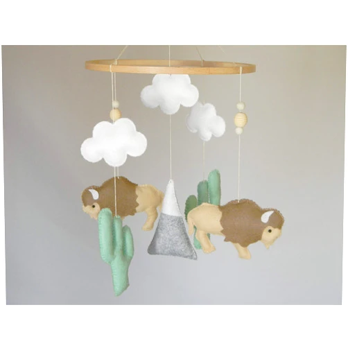 RainbowSmileShop Buffalo nursery mobile Bison baby mobile Cactus crib mobile Buffalo nursery decor Felt mobile baby boy Tribal nursery woodland mobile