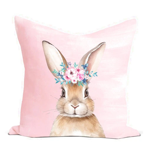 Rusenbao Easter Bunny Rabbit Pink Throw Pillow Covers 18x18, Nursery Bunny Rabbit Decorative Pillows for Bedroom, Kids Neutral Nursery Decor, Throw Pillows Cover for Bed Living Room Sofa