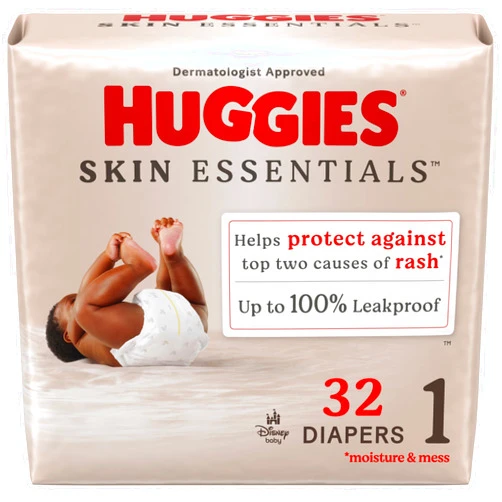 Huggies Size 1 Diapers, Skin Essentials Baby Diapers, Size 1 (8-14 lbs), 32 Count
