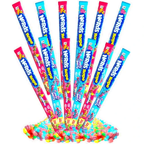 Gaudum Nerds Rope Rainbow & Very Berry Bundle - Nerds Candy with Crunchy Outside and Chewy Inside (Pack of 12) + World of Candy Sticker Included