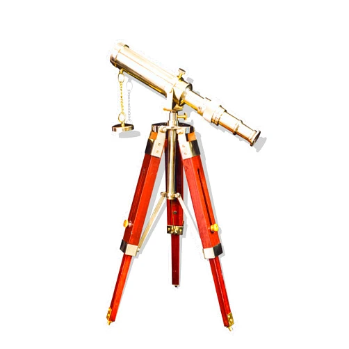 BAZROSS Brass Telescope with Adjustable Wooden Tripod Stand Antique Vintage Nautical Spyglass for Home & Office Decor and Collectibles Ideal Gift (Gold : Single Barrel)