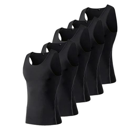 LNFINTDO 5-Pack Men's Heavyweight Compression Tank Tops - 210GSM Muscle Support Workout Shirts for HIIT and Gym (US Fit)