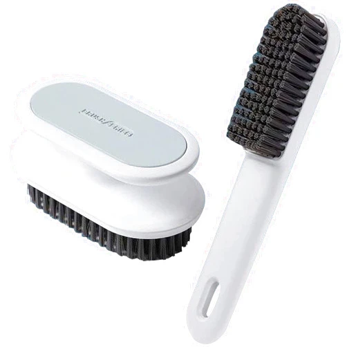 Ganganmax Household Cleaning Scrub Brush Soft Bristle Laundry Brush Shoe Stain Remover Brush Cleaning Supplies Set Comfort Grip Nylon Brushes for Fabric Clothes Carpet Floor Pack of 2(White)