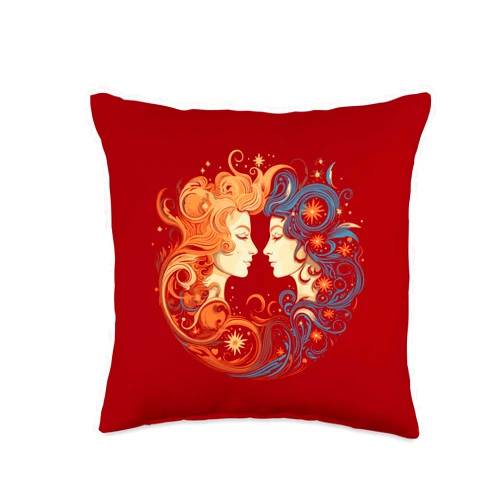 Symbiosis Supply Co. Feminine Energy Sun & Moon Yin and Yang Art Nouveau Throw Pillow, 16x16, Multicolor