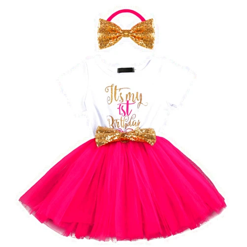 IBTOM CASTLE It's My 1st/2nd Birthday Cake Smash One Party Dress for Baby Girls Princess Shiny Sequin Bow Tutu Gown W/Headband Clothes Set
