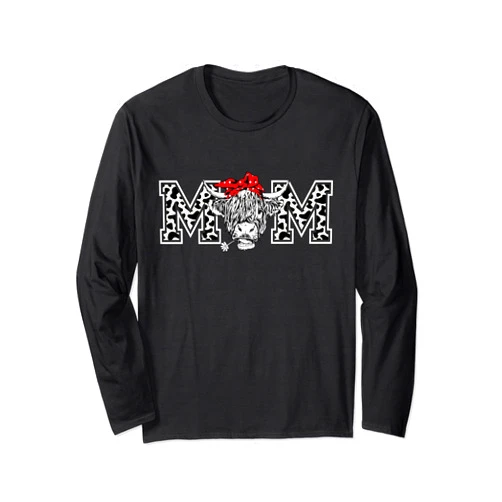 Highland Cow Bandana Farmer Mom Heifer Cow Mom Tee Highland Cow Mom Heifer Cow Mom Farmer Highland Cow Bandana Long Sleeve T-Shirt