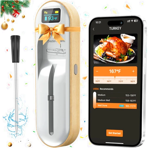 Magodey Wireless Meat Thermometer, Smart APP with Digital Instant Read, Alarm, Long Bluetooth Range, High-Temp-Resist Food Thermometer for Grilling and Smoking, Cooking, Oven, Rotisserie