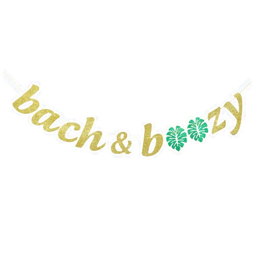 Firefairy Bach & Boozy Palm Leaf Glitter Gold Banner, Bachelorette Party Banner, Bachelorette Decorations (Gold)