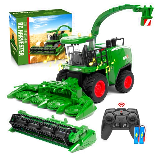 Uarzt Remote Control Combine Harvester Tractor Toy, 1/24 Scale RC Harvester Toys for Kids with 2 Grian Heads/2 Rechargeable Batteries/Light, Farm Toys for 4 5 6 7 8 9 Year Old Boys Birthday Gift