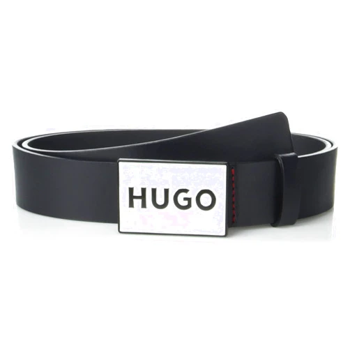 HUGO mens Logo Plaque Smooth Leather Belt