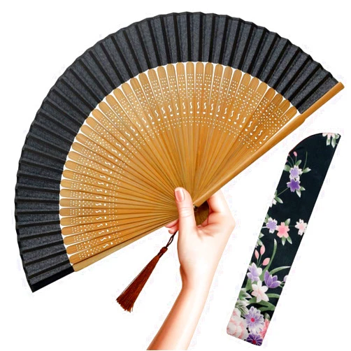 OMyTea Folding Hand Fan for Women - Foldable Chinese Japanese Vintage Bamboo Silk Fan - for Hot Flash, Church, Decoration, EDM, Music Festival, Dance, Party, Performance, Gift (Sexy Bamboo)