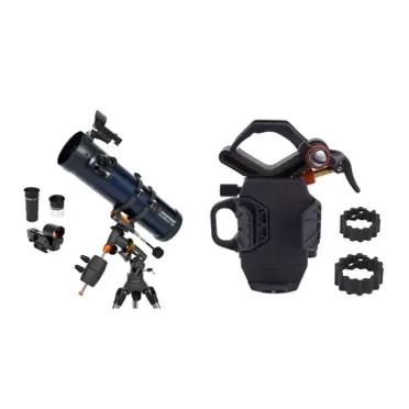 Celestron - AstroMaster 130EQ Newtonian Telescope & NexYZ – 3–Axis Universal Smartphone Adapter for Telescope – Digiscoping Smartphone Adapter 130EQ Newtonian Telescope + Adapter