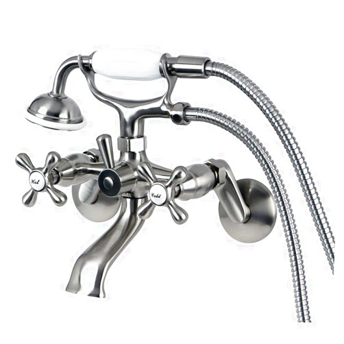 Kingston Brass KS266SN Clawfoot Tub Faucet with Hand Shower, Adjustable 6 in. Centers, Brushed Nickel, 7‑3/16 in. Reach
