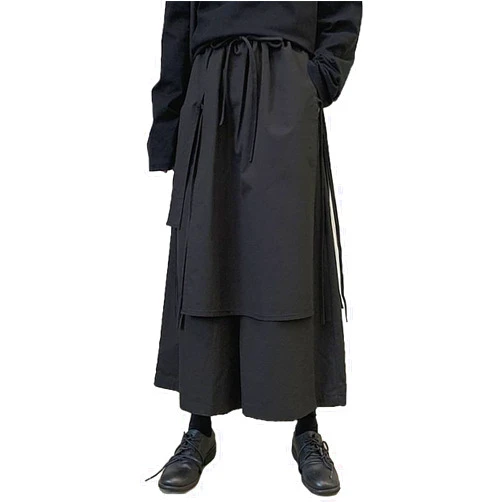 CLANMILUMS Mens Gothic Skirts Pant Japanese Harajuku Black Harem Pants