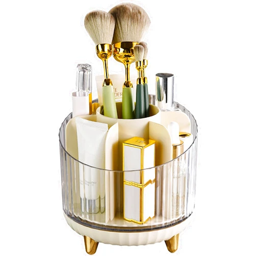 CANITORON Makeup Brush Holder,360°Rotating Makeup Brush Case,Multiple Region Storage Skincare Organizer,Cosmetic Display Cases for Vanity,Office Desktop and Bathroom Storage.XZS-W