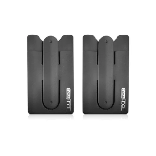 TechMatte Phone Wallet-Stick On Card Holder and Money Clip with Built-in Phone Stand (2-Pack, Black)