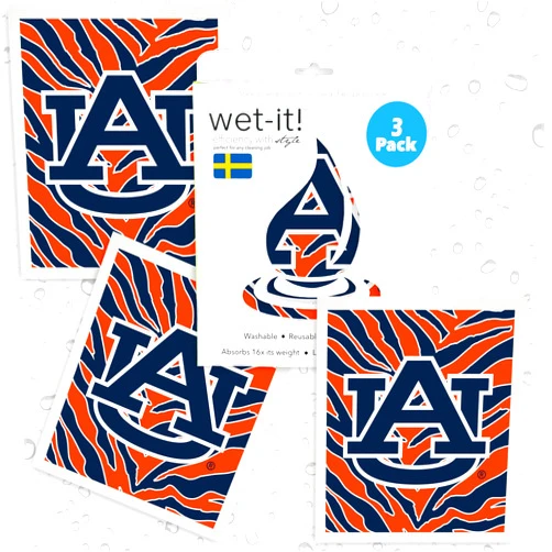Wet-It! Auburn University- 3 Pack Swedish Dishcloths- Reusable Kitchen Towels for Dishwashing and Home Cleaning- Eco-friendly Alternative to Paper Towels and Wipes- Machine Washable and Dryer Safe
