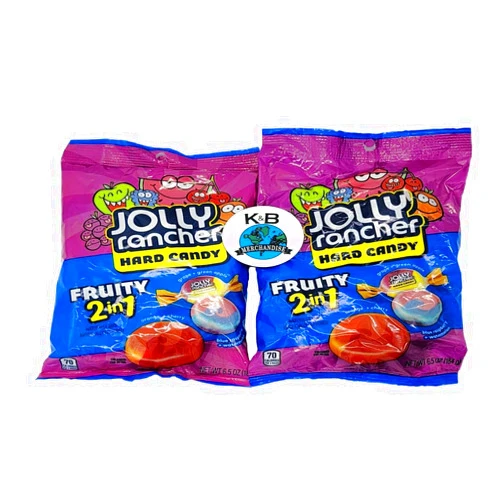 K&B Merchandise Jolly Rancher Hard Candy Fruity 2 in 1 Assorted Flavors (Two Packs 13 ounces in total) - Gluten-Free and Peanut-Free Guaranteed Freshness and Quality. K&B Merchandise Magnet is bundled with each Order.