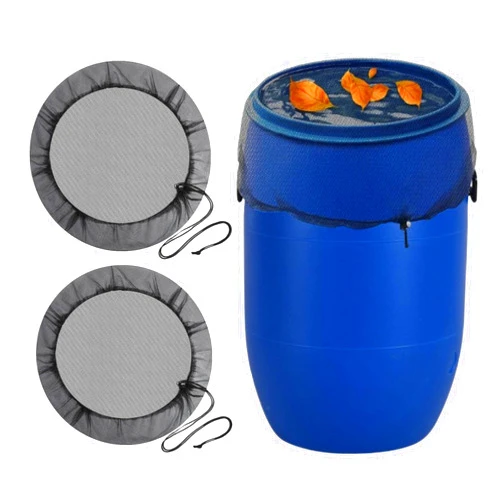 FEICHANGHAO 2 Pcs Mesh Cover for Rain Barrels, Rainwater Collector Tank Net Cover, Rain Bucket Netting Screen with Drawstring, Rain Barrel Accessories for Keep Leaves & Debris Out