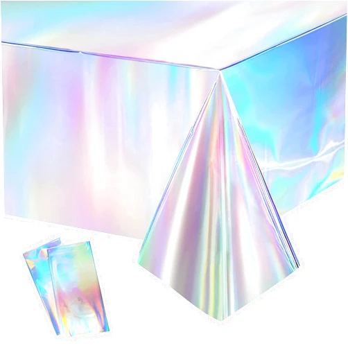 GREATRIL Iridescent Party Table Cloths Disposable Tablecloth for Mermaid/Under Sea/Frozen Theme Birthdays Party Decorations Rectangle Tablecover 54'' x 108'' - 2 Packs