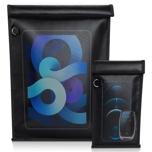 OMKHE 2 Pack Faraday Bags,Faraday Bags EMP Proof for Phones & Tablets & Laptops & Car Keys,Anti-Theft RFID Signal Blocker Pouch,Fireproof & Waterproof Faraday Key Fob Protector