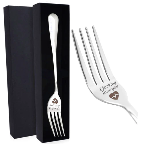 CNSSKJ Gifts for boyfriend girlfriend Anniversary Valentines Gifts From Husband Wife I Love You Dinner Forks for Him Her Table Forks Silverware Engraved Personalized Gifts For Couples Home Kitchen