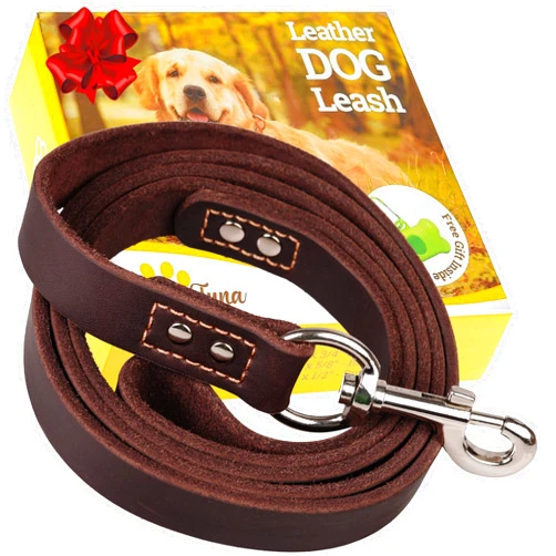 ADITYNA Leather Dog Leash 6 ft x 3/4 inch - Soft and Strong Leather Leash for Large and Medium Dog Breeds - Heavy Duty Dog Training Leash (Brown)