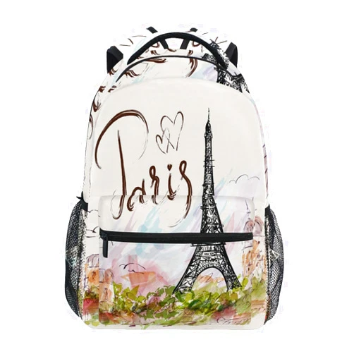 Ksajwzf School Laptop Backpack Paris Eiffel Tower for Girls Kids Boys France Paris Theme Bookbag Elementary College Travel Hiking Daypack Backpacks with Name Brand for Men Women