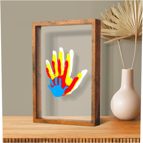 Omrhvi Family Handprint Kit, DIY Keepsake Frame, Baby Hand Print Kits, Family Gifts for New Mom, New Parents, Grandparents, Father's Day, Mother's Day, Anniversary, 6 Non -Toxic Paints (Brown)