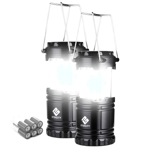 Etekcity Lantern Camping Essentials , Led Flashlight for Power Outages, Battery Operated Lights for Emergency Supplies, Survival Kit and Gear for Hurricane, 2 Pack, Black