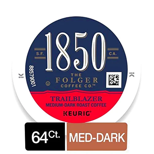 Folgers 1850 Trailblazer Medium-Dark Roast Coffee, 64 Count K Cups for Keurig Brewers